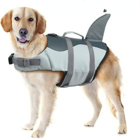 Dog Life Jacket Shark; Dog Lifesaver Vests with Rescue Handle for Small Medium and Large Dogs; Pet Safety Swimsuit Preserver for Swimming Pool Be (colour: silver grey, size: XL)