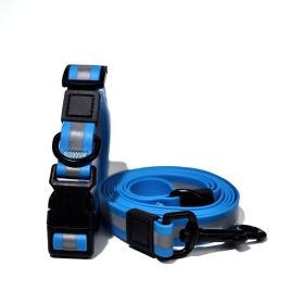 Reflective PVC Dog Leash & Collar Set | Waterproof Heavy Duty Safety Lead (Color: Blue, size: L)