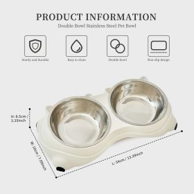 Macaron Pink Dual Stainless Steel Pet Bowls, 600ml Each, Non-Slip, Dishwasher Safe for Small-Medium Pets (Color: White)