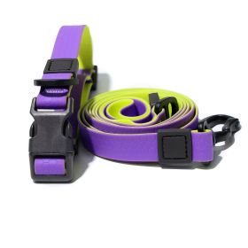 Waterproof TPU Dog Leash Set with Collar | Heavy Duty Honeycomb Texture Training Lead (Color: Purple & Lime Green, size: S)