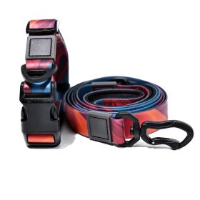 Trendy Gradient Printed PVC Dog Leash & Collar Set, Waterproof Durable Pet Lead with Unique Pattern, Adjustable for Small Medium Large Dogs (Pattern: Red Blue Swirl, size: L)